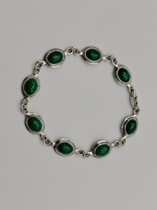 Piękna stara srebrna damska bransoletka MALACHIT srebro biżuteria VINTAGE