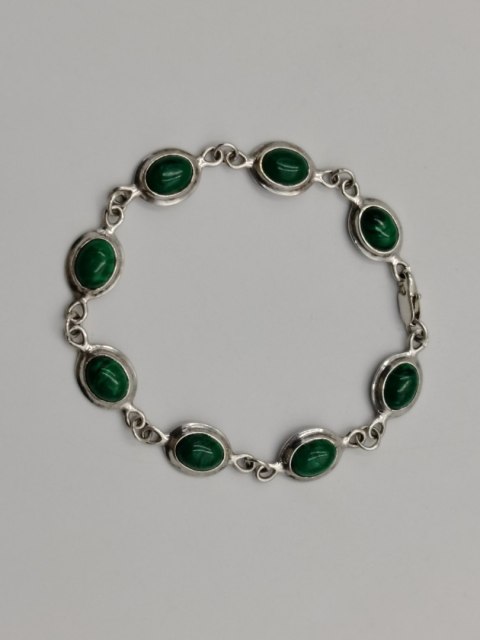 Piękna stara srebrna damska bransoletka MALACHIT srebro biżuteria VINTAGE