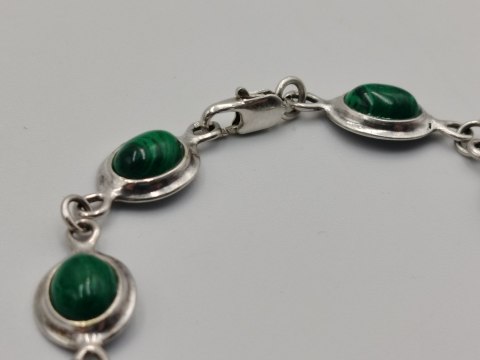 Piękna stara srebrna damska bransoletka MALACHIT srebro biżuteria VINTAGE
