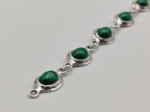 Piękna stara srebrna damska bransoletka MALACHIT srebro biżuteria VINTAGE