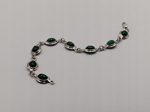 Piękna stara srebrna damska bransoletka MALACHIT srebro biżuteria VINTAGE