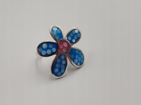 Piękny srebrny damski pierścionek KWIAT emalia r.17/18 srebro 925 biżuteria