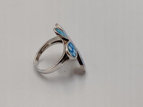 Piękny srebrny damski pierścionek KWIAT emalia r.17/18 srebro 925 biżuteria