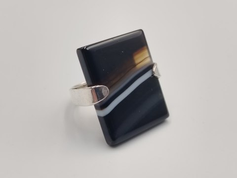 Piękny stary duży srebrny damski pierścionek ONYKS r.13 srebro biżuteria