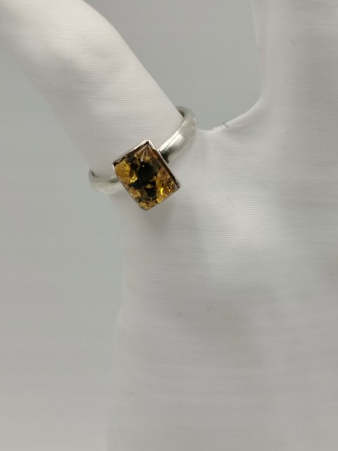 Piękny stary srebrny damski pierścionek BURSZTYN r.11 biżuteria VINTAGE