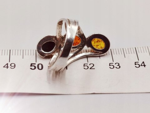 Piękny stary srebrny damski pierścionek BURSZTYN r.15 biżuteria VINTAGE