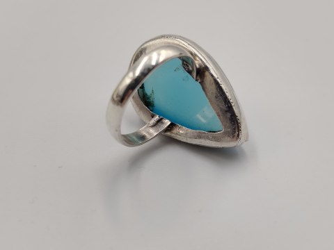 Piękny stary srebrny damski pierścionek CHALCEDON r.18 srebro biżuteria