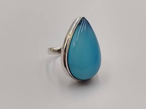 Piękny stary srebrny damski pierścionek CHALCEDON r.18 srebro biżuteria
