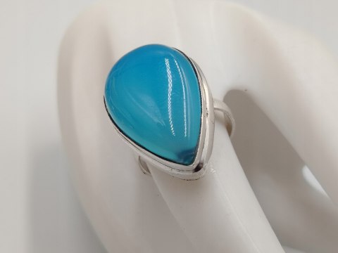 Piękny stary srebrny damski pierścionek CHALCEDON r.18 srebro biżuteria