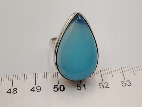 Piękny stary srebrny damski pierścionek CHALCEDON r.18 srebro biżuteria