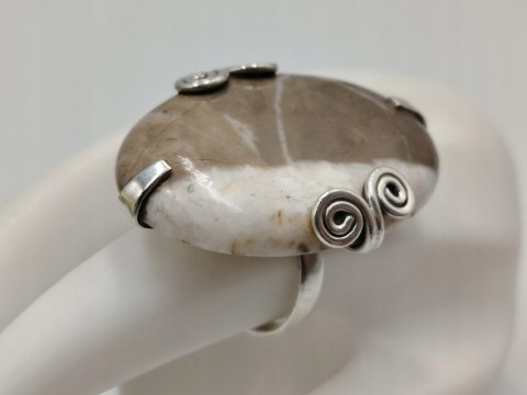 Piękny stary srebrny damski pierścionek KAMIEŃ ŻYCZEŃ r.19 srebro biżuteria