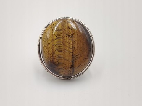 Piękny stary srebrny damski pierścionek TYGRYSIE OKO r.20 srebro biżuteria