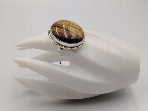 Piękny stary srebrny damski pierścionek TYGRYSIE OKO r.20 srebro biżuteria