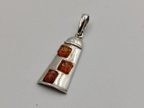 Piękny stary srebrny damski wisiorek/zawieszka DZWONEK bursztyn VINTAGE