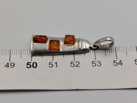 Piękny stary srebrny damski wisiorek/zawieszka DZWONEK bursztyn VINTAGE