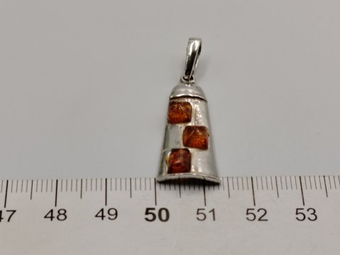 Piękny stary srebrny damski wisiorek/zawieszka DZWONEK bursztyn VINTAGE