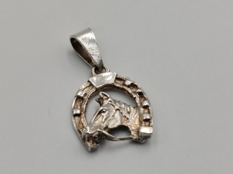 Piękny stary srebrny damski wisiorek/zawieszka PODKOWA / KOŃ srebro VINTAGE