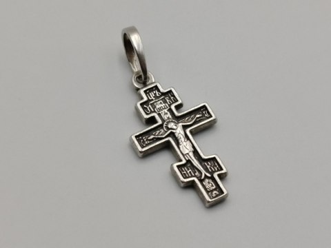 Piękny stary srebrny dwustronny KRZYŻ PRAWOSŁAWNY srebro VINTAGE biżuteria