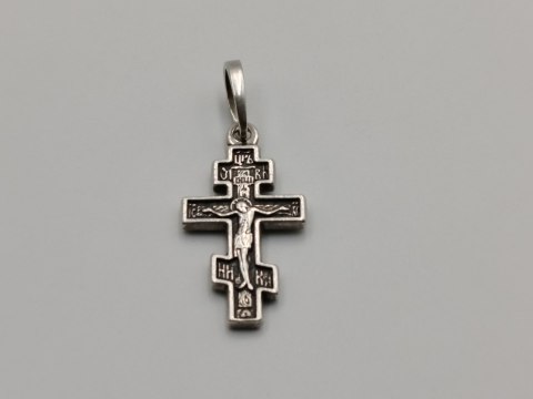 Piękny stary srebrny dwustronny KRZYŻ PRAWOSŁAWNY srebro VINTAGE biżuteria