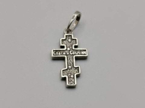 Piękny stary srebrny dwustronny KRZYŻ PRAWOSŁAWNY srebro VINTAGE biżuteria