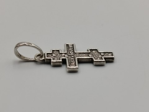 Piękny stary srebrny dwustronny KRZYŻ PRAWOSŁAWNY srebro VINTAGE biżuteria