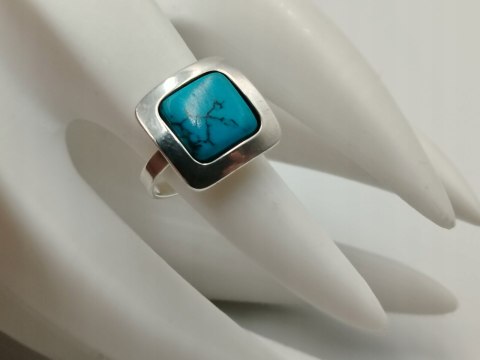 Stary srebrny damski pierścionek TURKUS r.10/11 srebro biżuteria VINTAGE