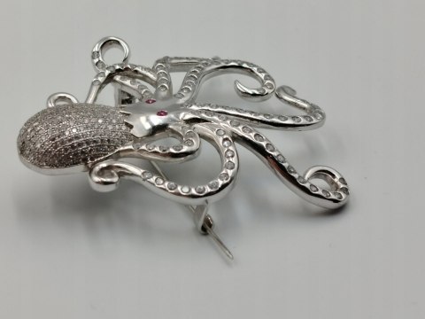 Piękna damska autorska srebrna broszka OŚMIORNICA srebro 925 biżuteria