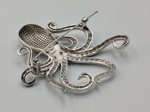 Piękna damska autorska srebrna broszka OŚMIORNICA srebro 925 biżuteria