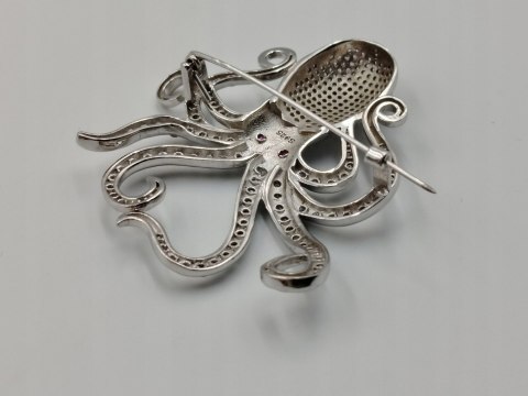 Piękna damska autorska srebrna broszka OŚMIORNICA srebro 925 biżuteria