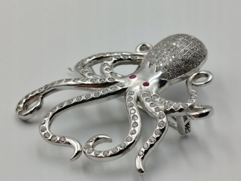 Piękna damska autorska srebrna broszka OŚMIORNICA srebro 925 biżuteria