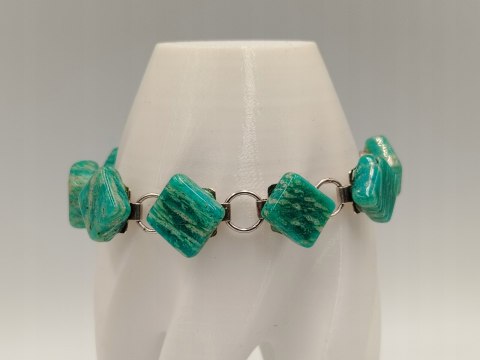 Piękna stara srebrna damska bransoletka AMAZONIT srebro biżuteria VINTAGE