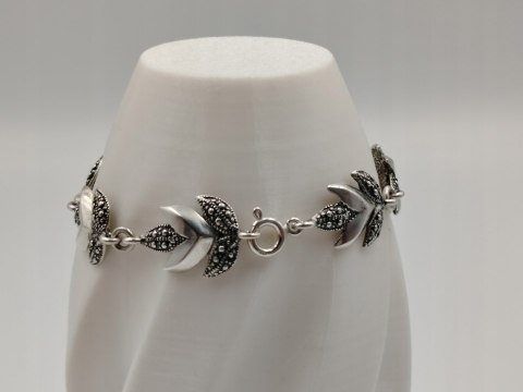 Piękna stara srebrna damska bransoletka LIŚĆIE srebro 925 biżuteria VINTAGE