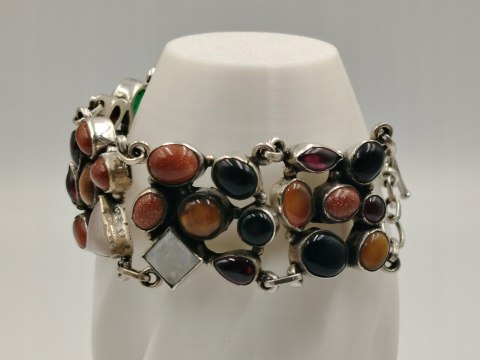 Piękna stara srebrna damska bransoletka MIX kamieni biżuteria VINTAGE