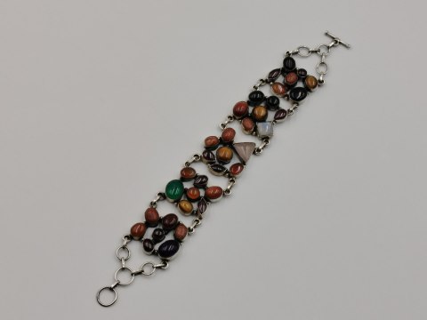 Piękna stara srebrna damska bransoletka MIX kamieni biżuteria VINTAGE