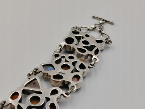 Piękna stara srebrna damska bransoletka MIX kamieni biżuteria VINTAGE