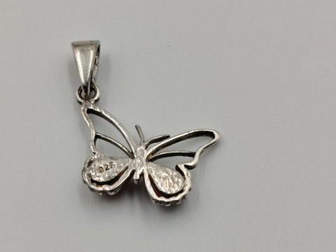 Piękny ażurowy srebrny damski wisiorek/zawieszka MOTYL bursztyn VINTAGE