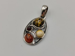 Piękny ażurowy srebrny damski wisiorek/zawieszka bursztyn biżuteria VINTAGE