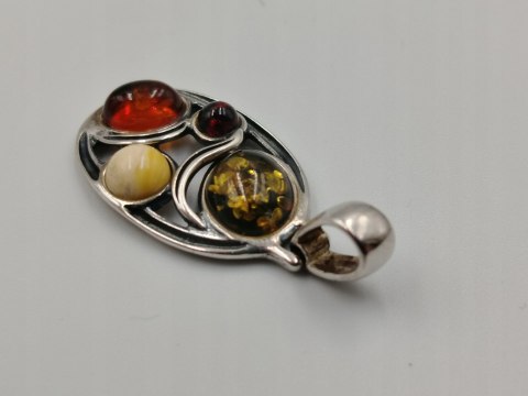 Piękny ażurowy srebrny damski wisiorek/zawieszka bursztyn biżuteria VINTAGE