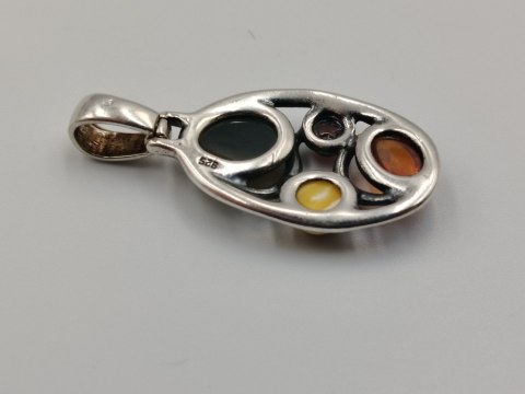 Piękny ażurowy srebrny damski wisiorek/zawieszka bursztyn biżuteria VINTAGE