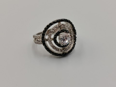 Piękny srebrny damski ażurowy pierścionek CYRKONIE r.15 srebro biżuteria