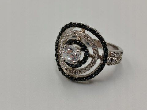 Piękny srebrny damski ażurowy pierścionek CYRKONIE r.15 srebro biżuteria