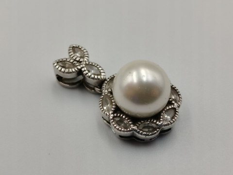 Piękny srebrny damski wisiorek/zawieszka PERŁA CYRKONIE biżuteria VINTAGE