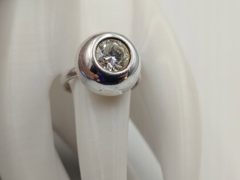 Piękny stary damski srebrny pierścionek KOPUŁKA CYRKONIA r.19 VINTAGE