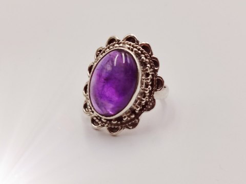 Piękny stary srebrny damski pierścionek AMETYST - r.10 srebro biżuteria