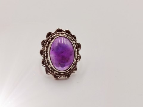 Piękny stary srebrny damski pierścionek AMETYST - r.10 srebro biżuteria