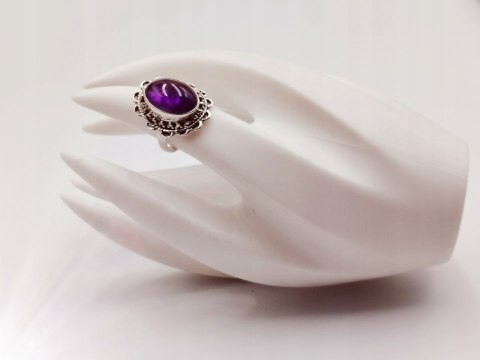 Piękny stary srebrny damski pierścionek AMETYST - r.10 srebro biżuteria