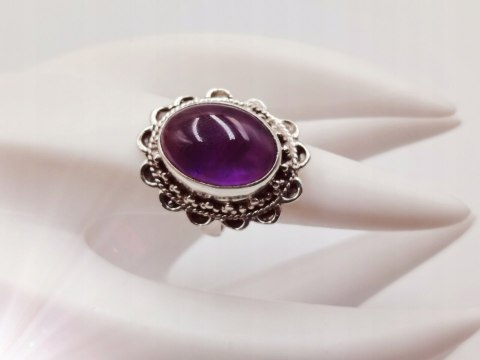 Piękny stary srebrny damski pierścionek AMETYST - r.10 srebro biżuteria