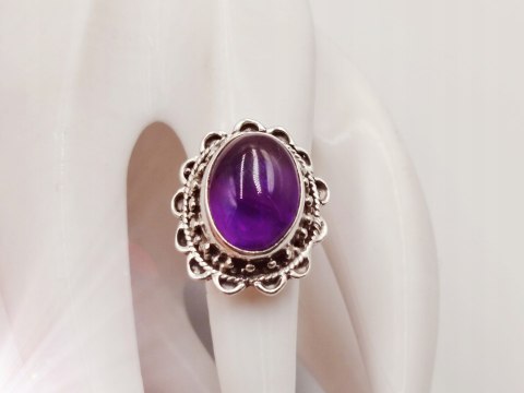 Piękny stary srebrny damski pierścionek AMETYST - r.10 srebro biżuteria