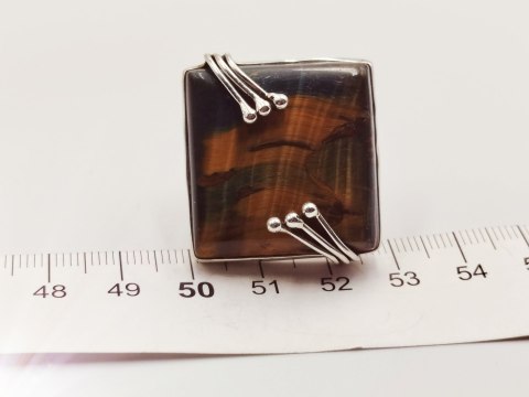 Piękny stary srebrny damski pierścionek TYGRYSIE OKO r.14 srebro biżuteria