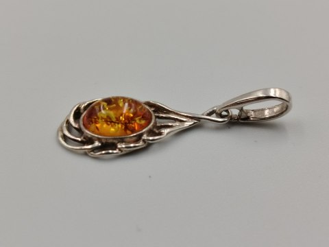 Piękny stary srebrny damski wisiorek/zawieszka BURSZTYN biżuteria VINTAGE